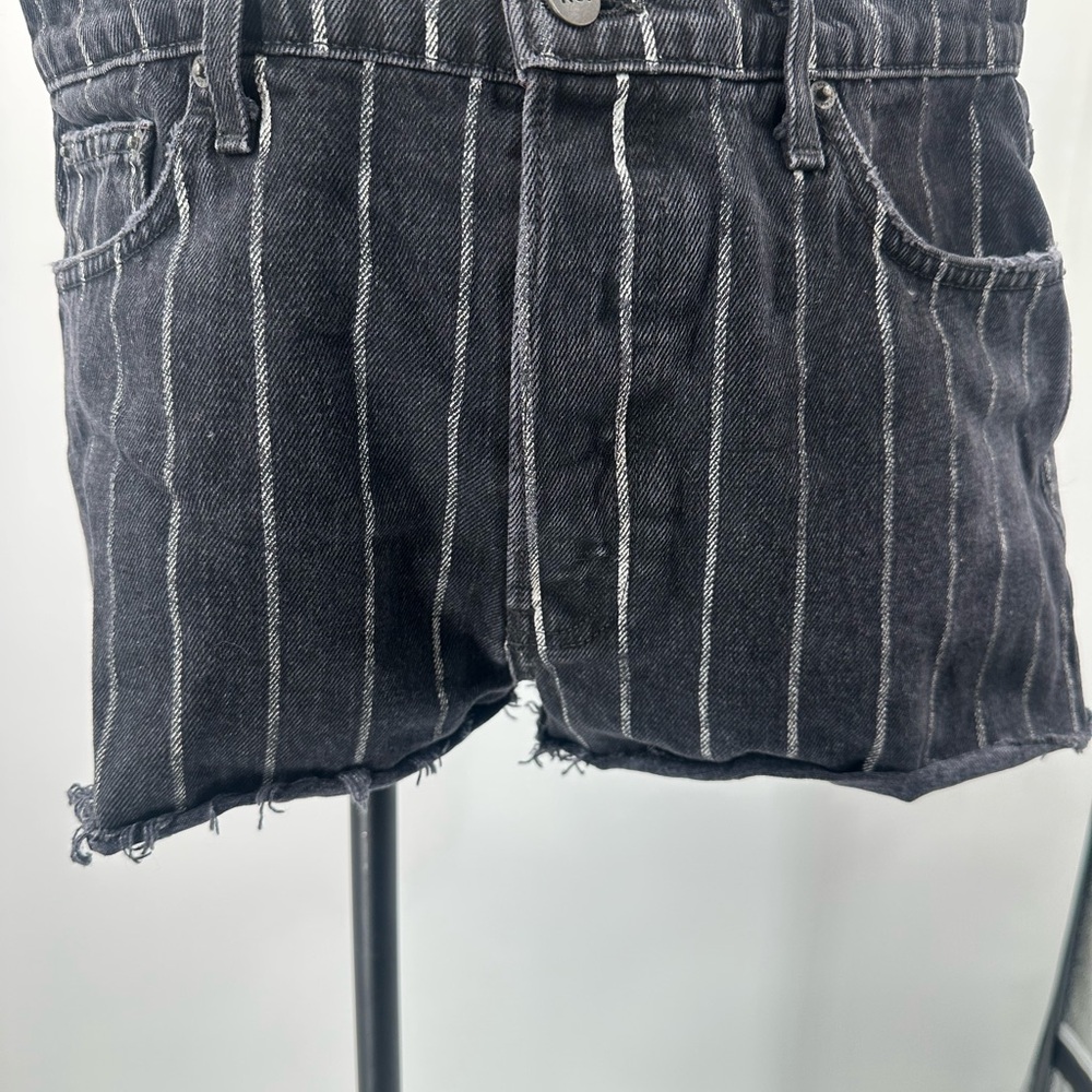 Reformation Dixie high waist button fly Black stripe Cutoff Denim Shorts size 29 - Picture 9 of 9